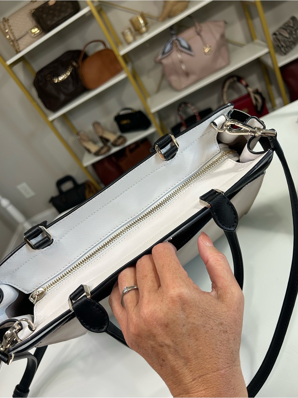 Kate Spade Large Leather Satchel in Blush, White & Black - Picture 7 of 12